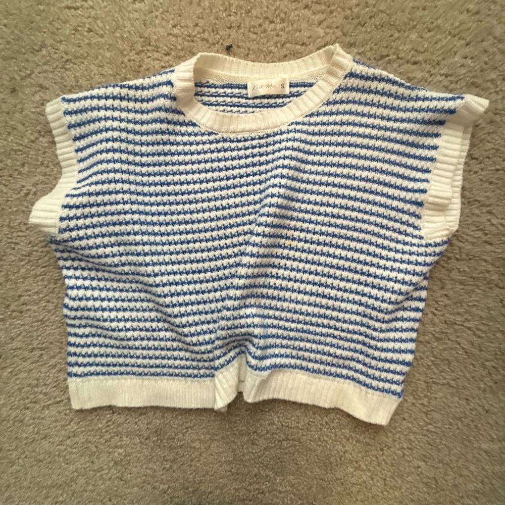 SHEIN Blue and White Off-the-Shoulder Sweater
